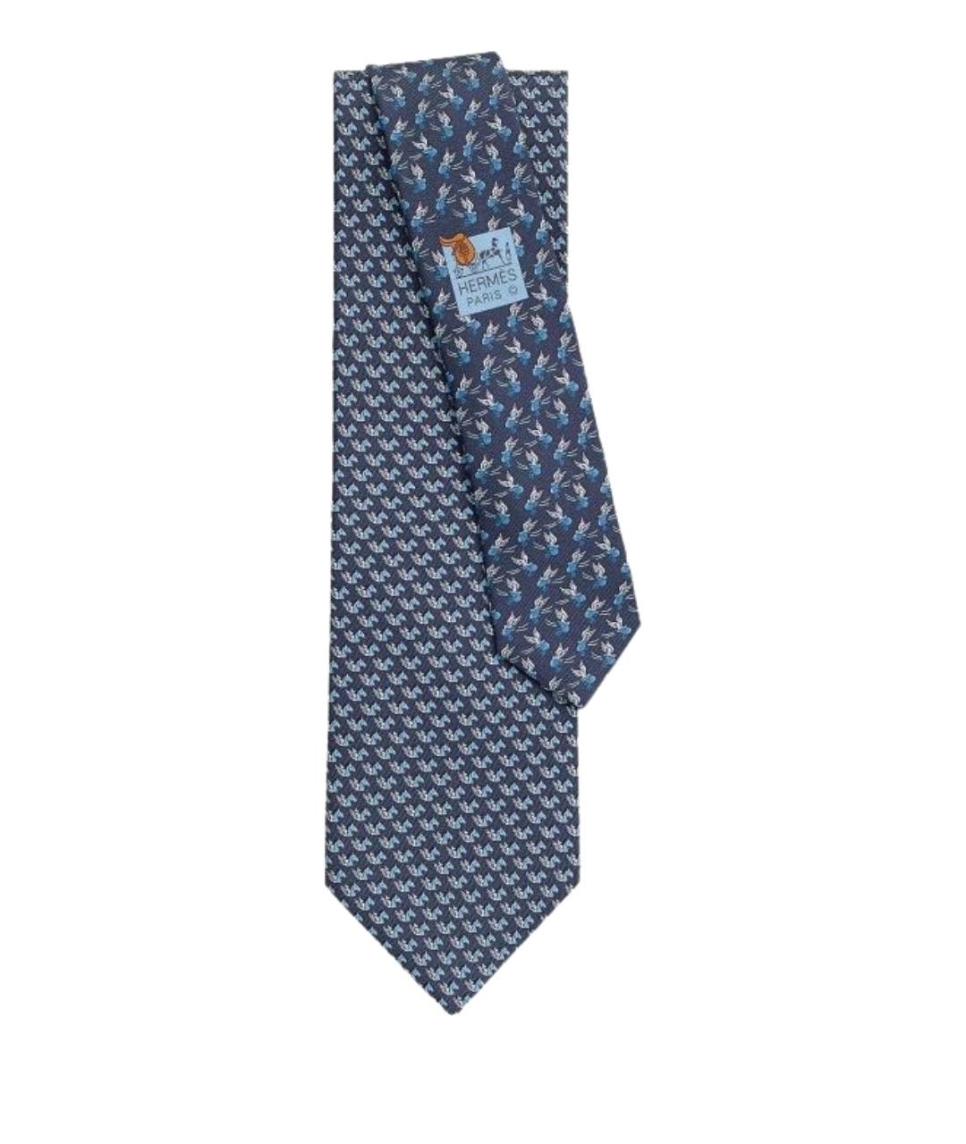 HERMES Темно-синий шелковый галстук, фото 1
