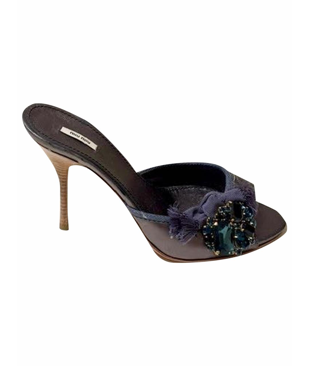 MIU MIU Темно-синие кожаные мюли, фото 1