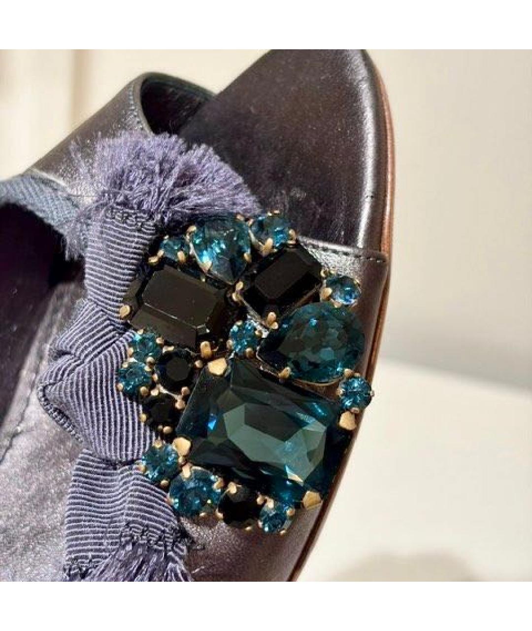 MIU MIU Темно-синие кожаные мюли, фото 4