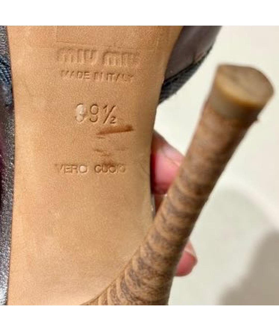 MIU MIU Темно-синие кожаные мюли, фото 6