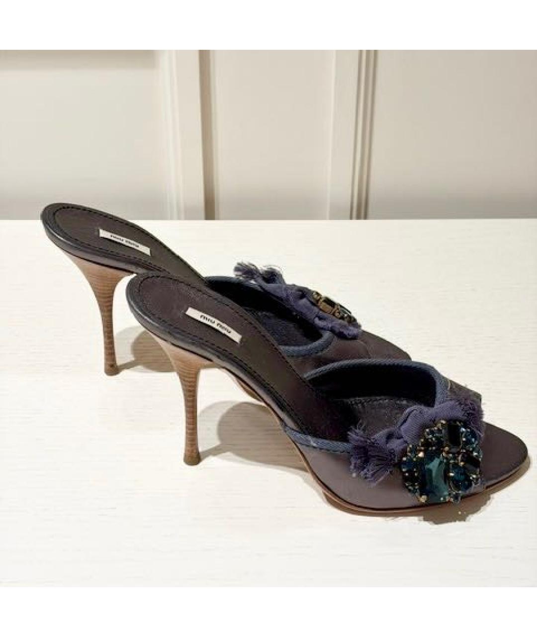 MIU MIU Темно-синие кожаные мюли, фото 8