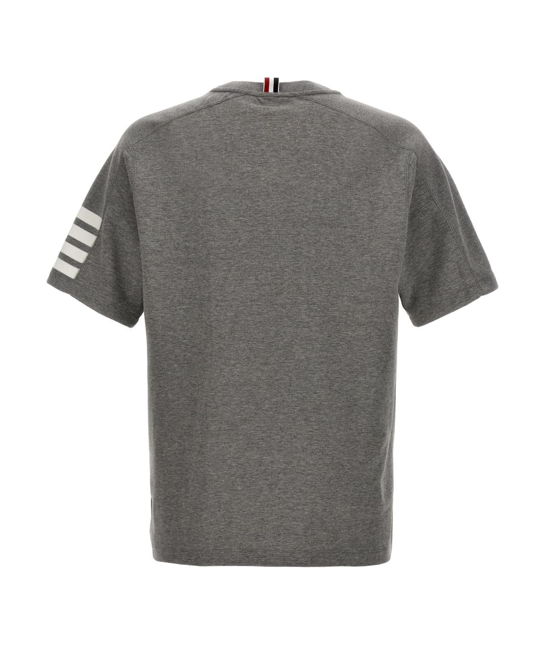 THOM BROWNE Серая хлопковая футболка, фото 2