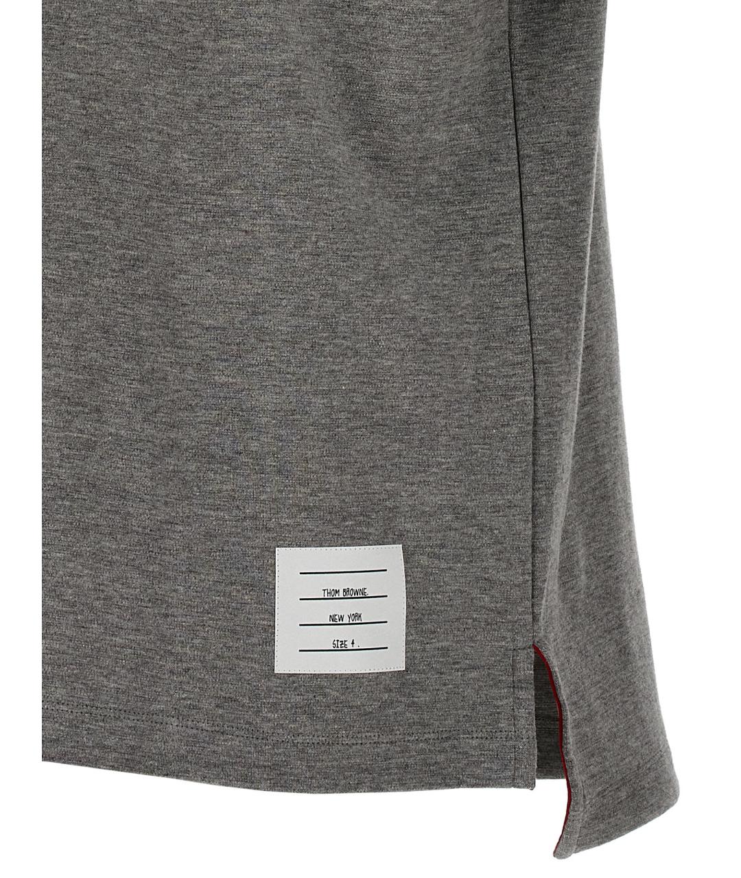 THOM BROWNE Серая хлопковая футболка, фото 4
