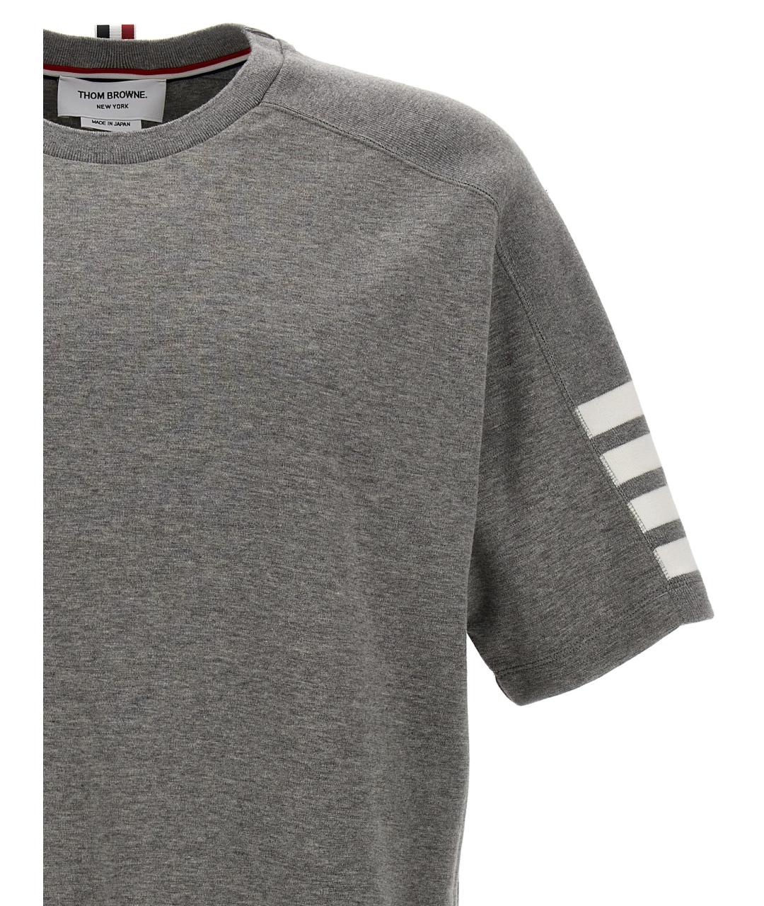 THOM BROWNE Серая хлопковая футболка, фото 3