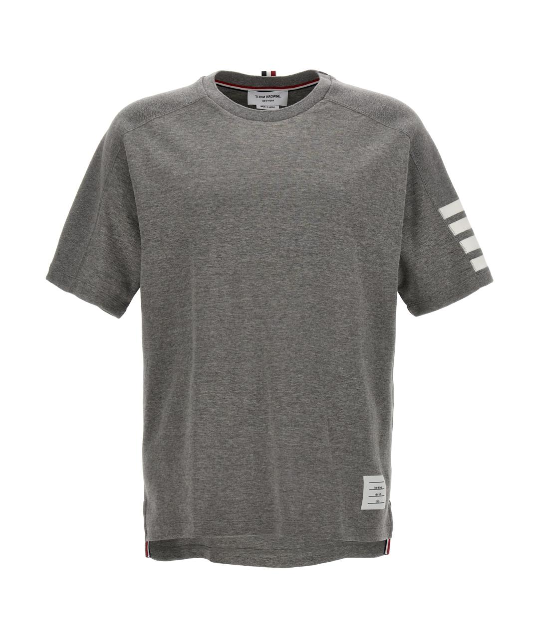 THOM BROWNE Серая хлопковая футболка, фото 1