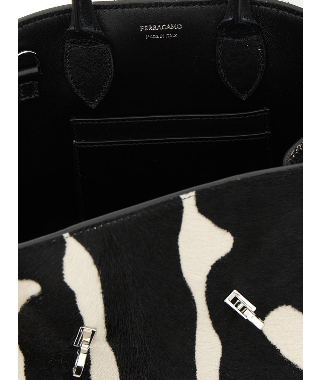 FERRAGAMO Черная меховая сумка тоут, фото 4