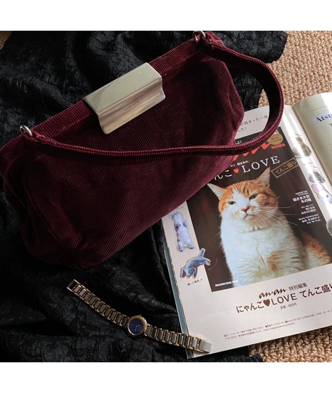 MIU MIU Бордовая бархатная сумка с короткими ручками, фото 5