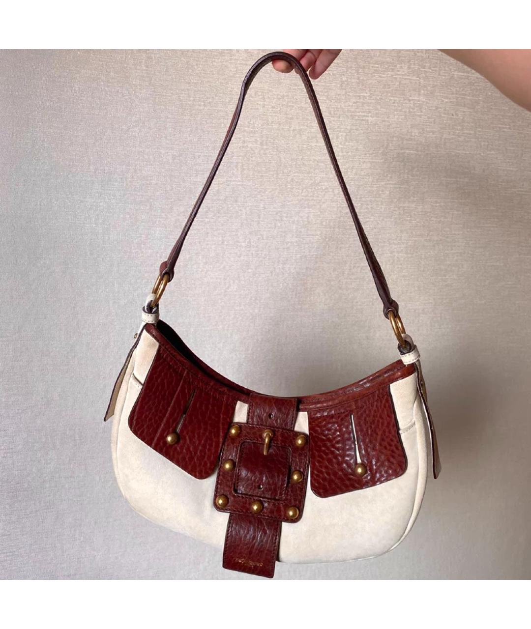 SAINT LAURENT Бордовая замшевая сумка через плечо, фото 7