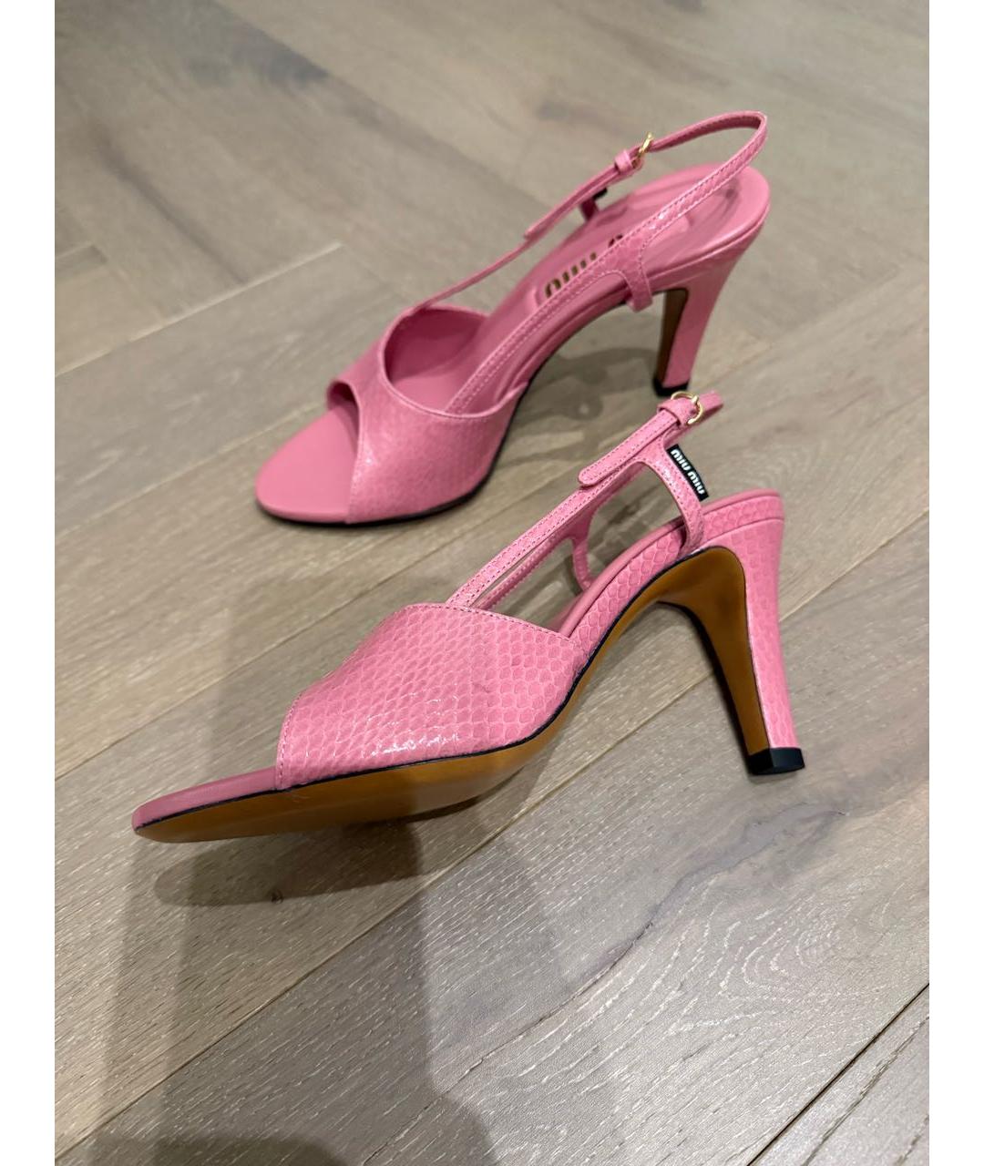 MIU MIU Розовые кожаные босоножки, фото 4