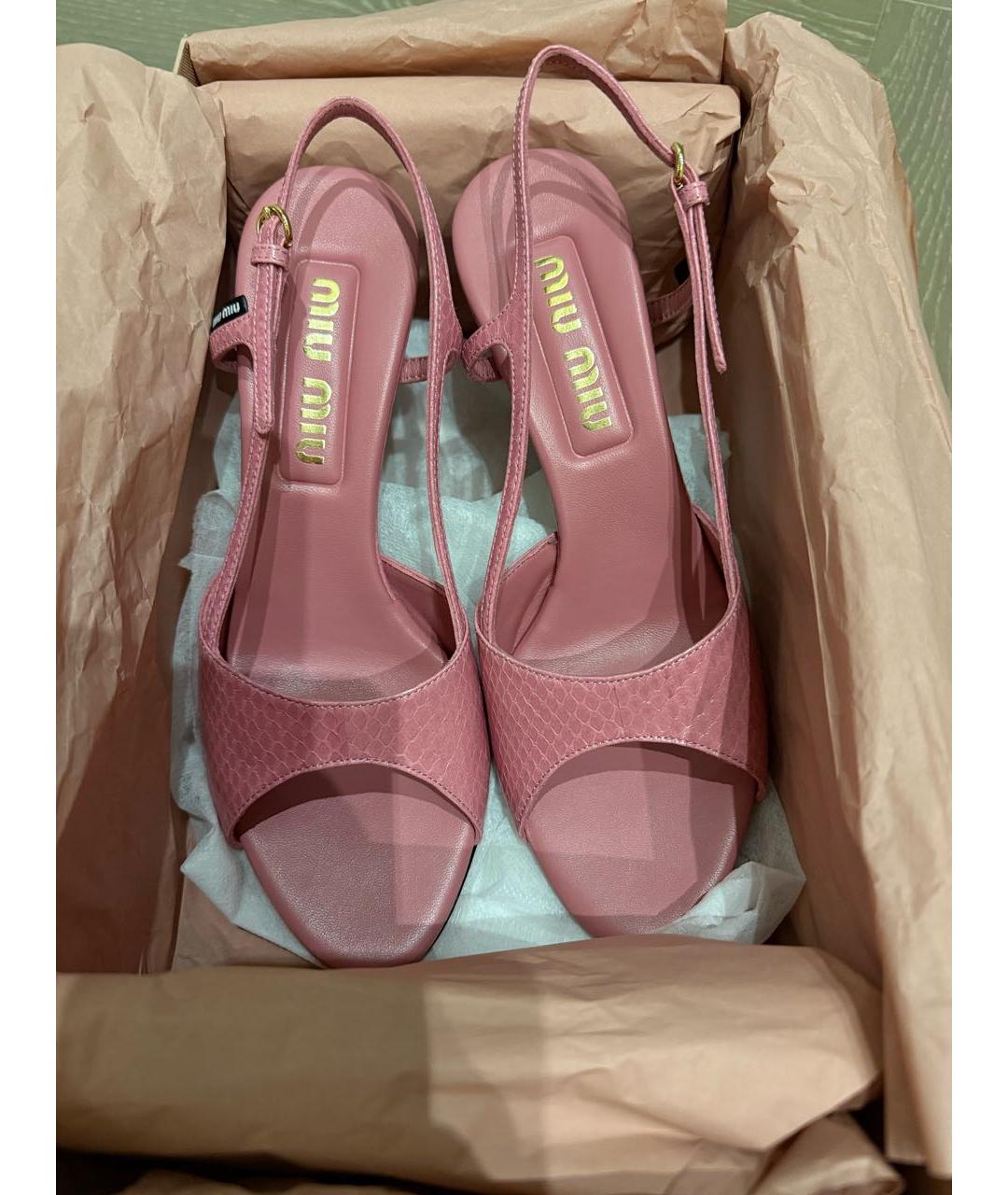 MIU MIU Розовые кожаные босоножки, фото 2