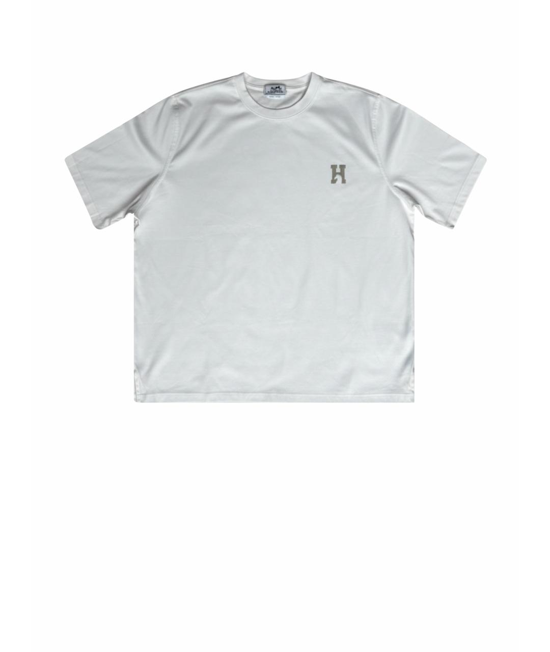 HERMES Белая хлопко-эластановая футболка, фото 1
