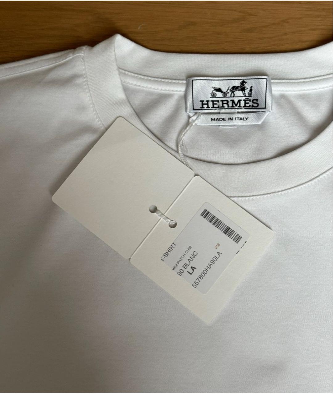 HERMES Белая хлопко-эластановая футболка, фото 4