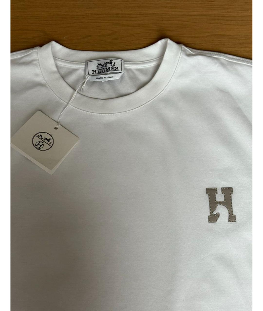 HERMES Белая хлопко-эластановая футболка, фото 3