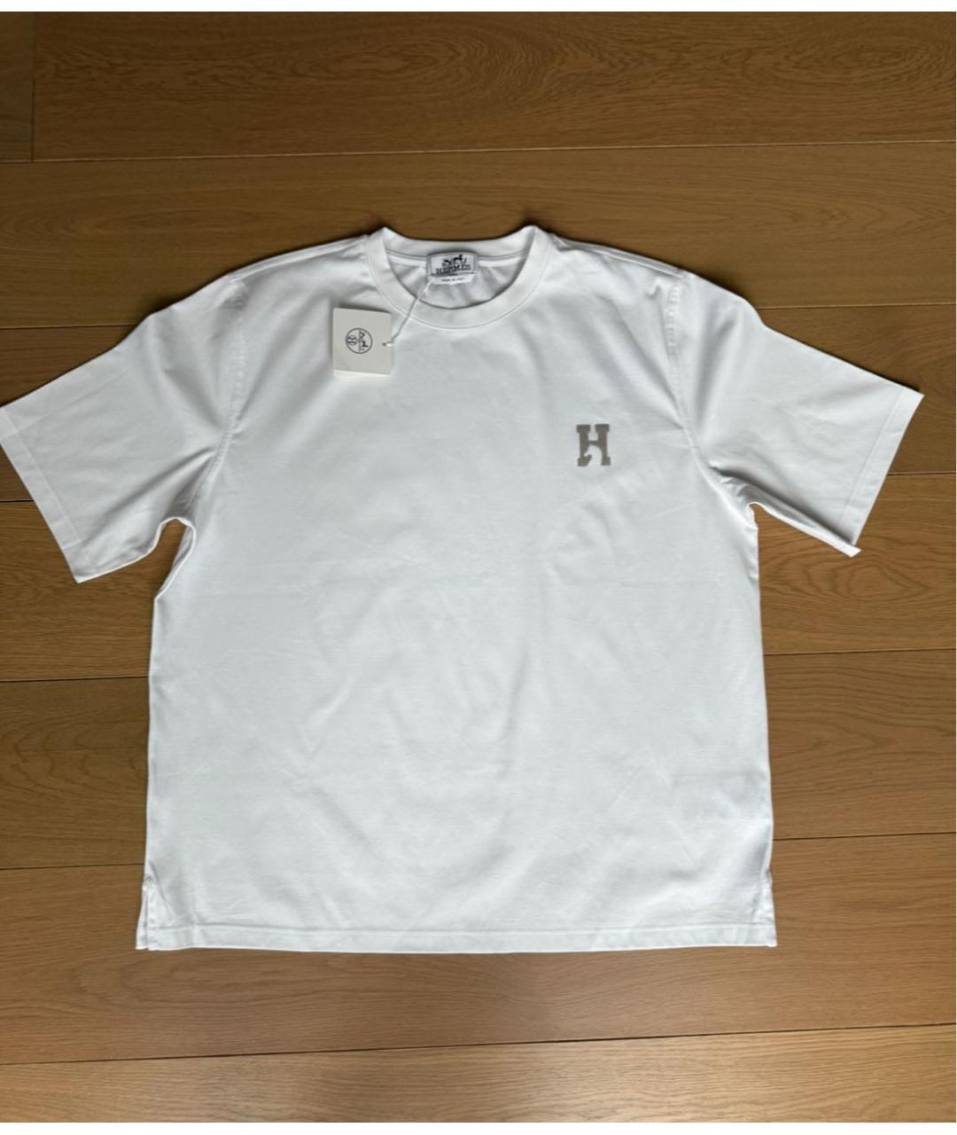 HERMES Белая хлопко-эластановая футболка, фото 7