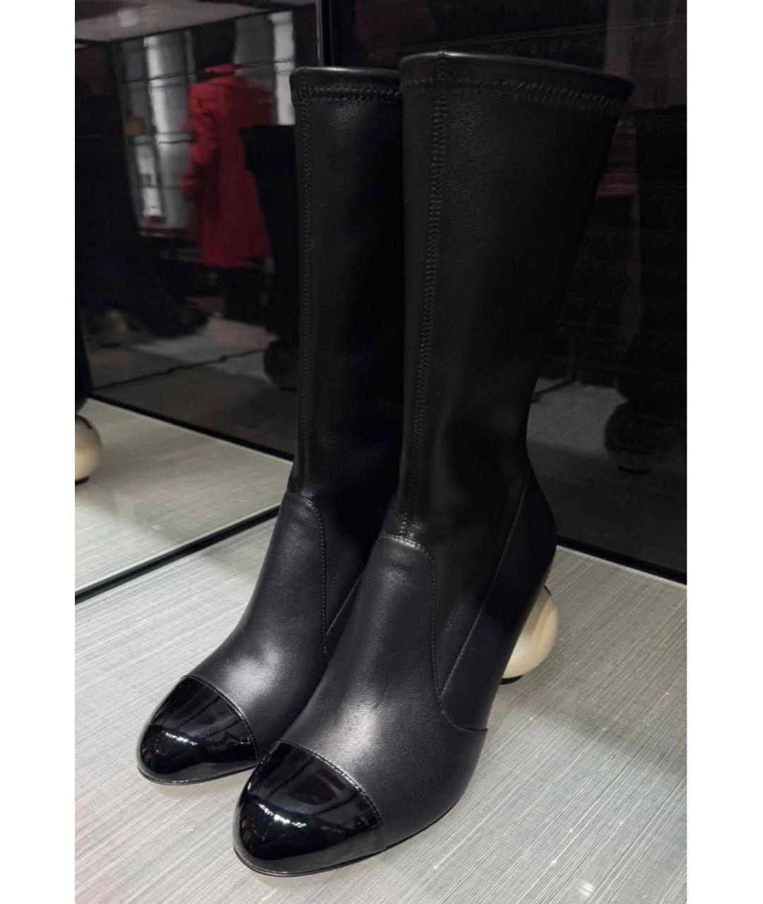 CHANEL Черные кожаные сапоги, фото 4