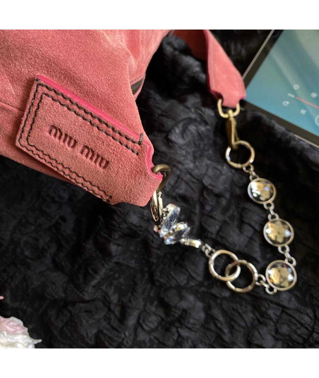 MIU MIU Розовая замшевая сумка с короткими ручками, фото 4