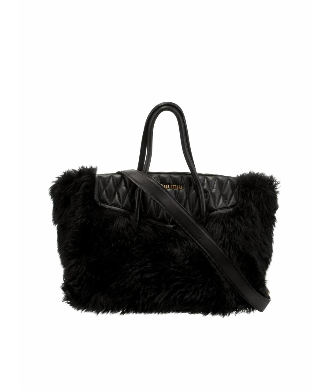 MIU MIU Черная меховая сумка с короткими ручками, фото 1