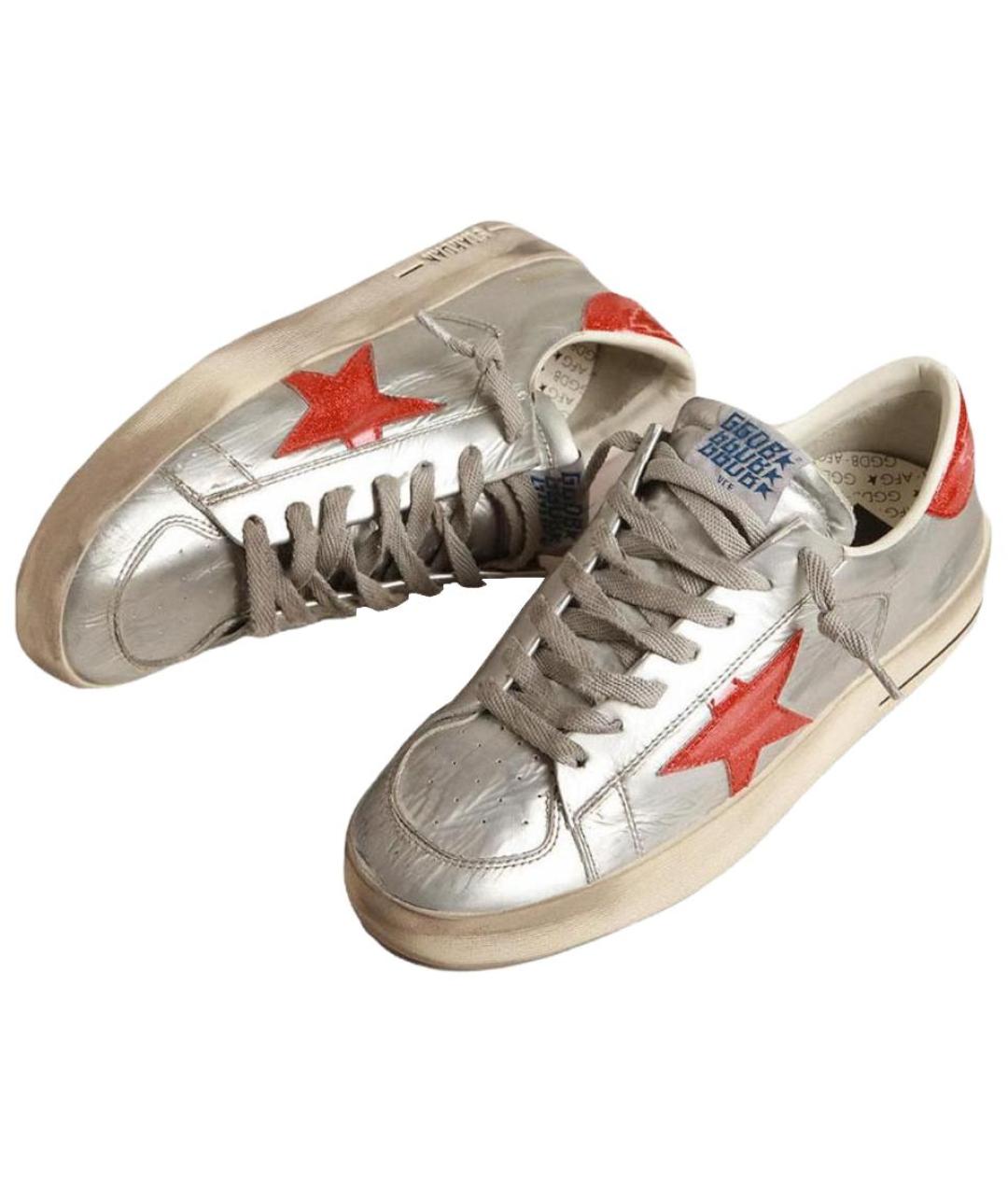 GOLDEN GOOSE DELUXE BRAND Серебряные кожаные низкие кроссовки / кеды, фото 3