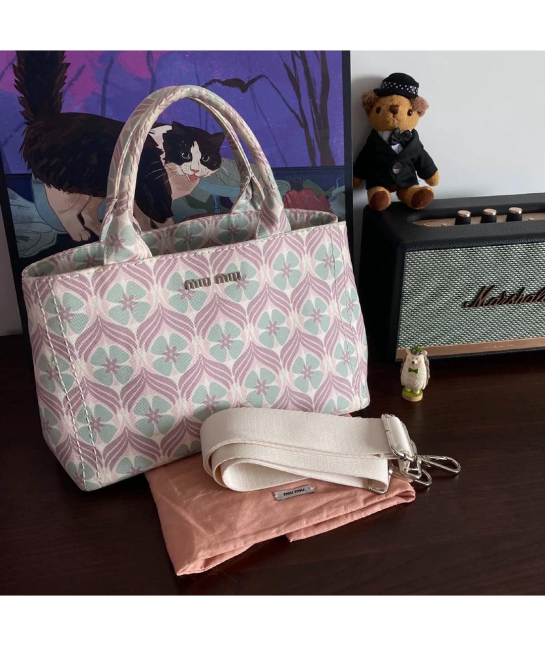 MIU MIU Розовая тканевая сумка с короткими ручками, фото 8