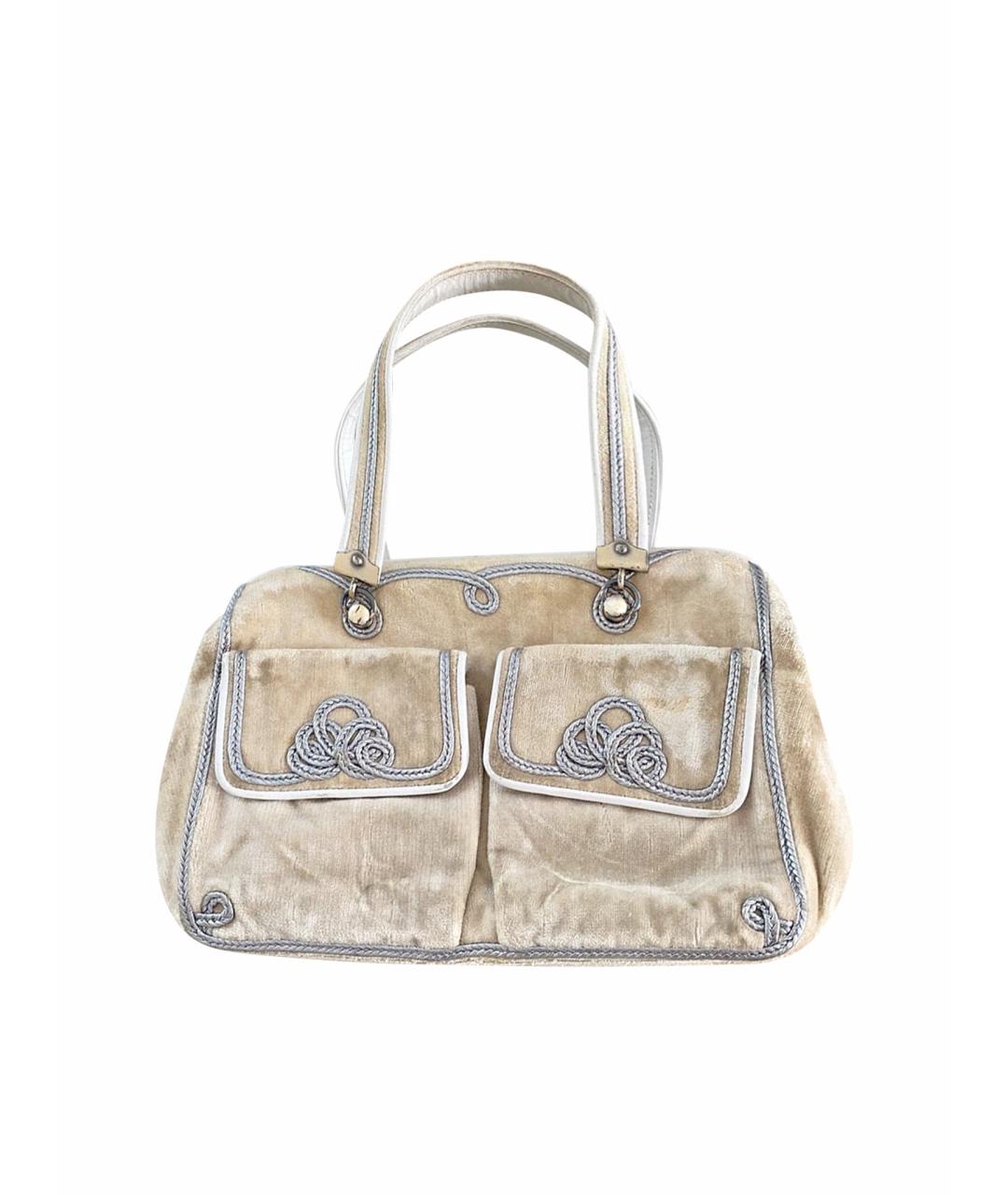 BOTTEGA VENETA Бежевая бархатная сумка с короткими ручками, фото 1