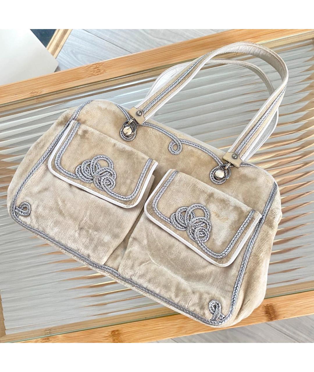 BOTTEGA VENETA Бежевая бархатная сумка с короткими ручками, фото 7