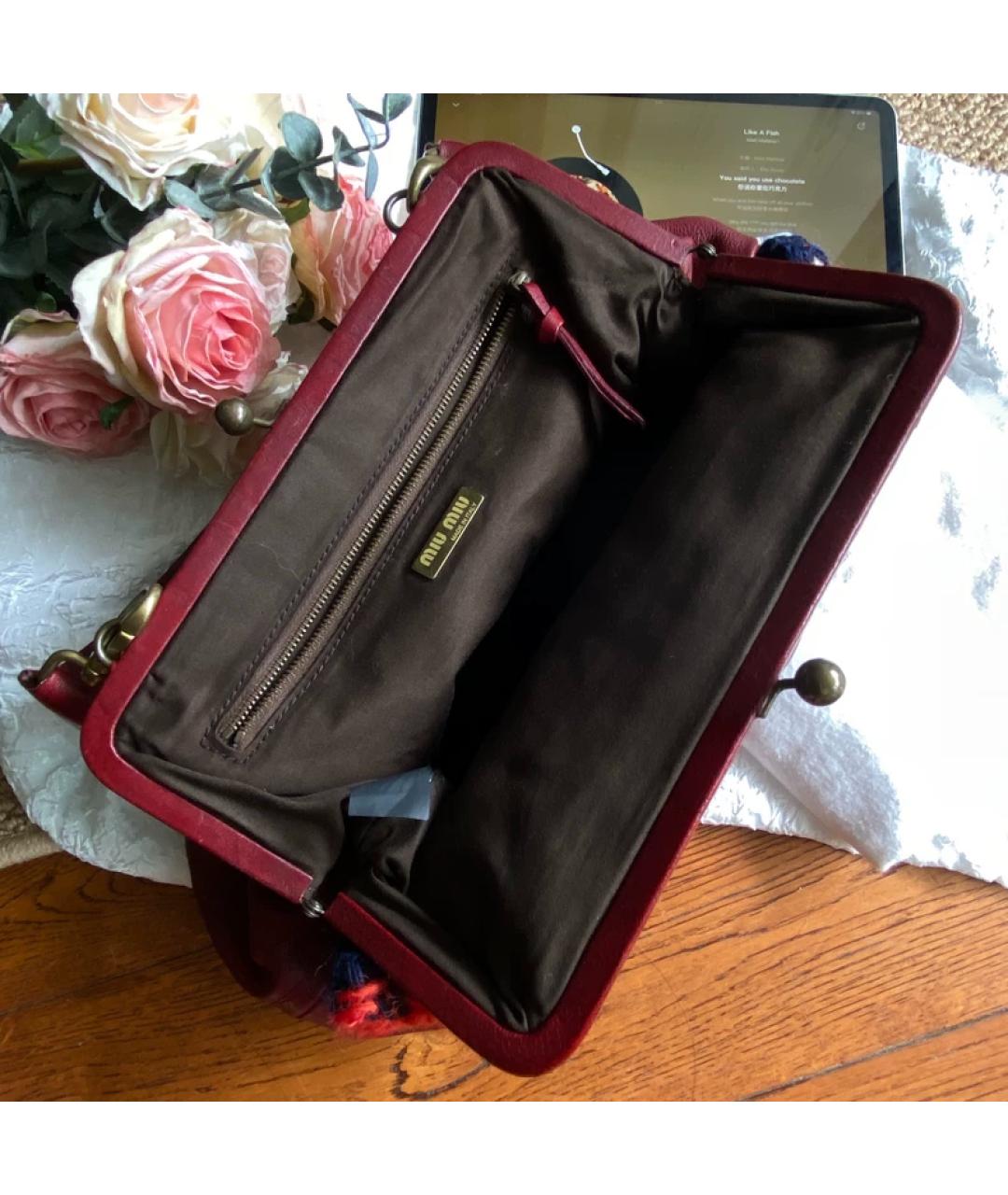 MIU MIU Бордовая кожаная сумка с короткими ручками, фото 2