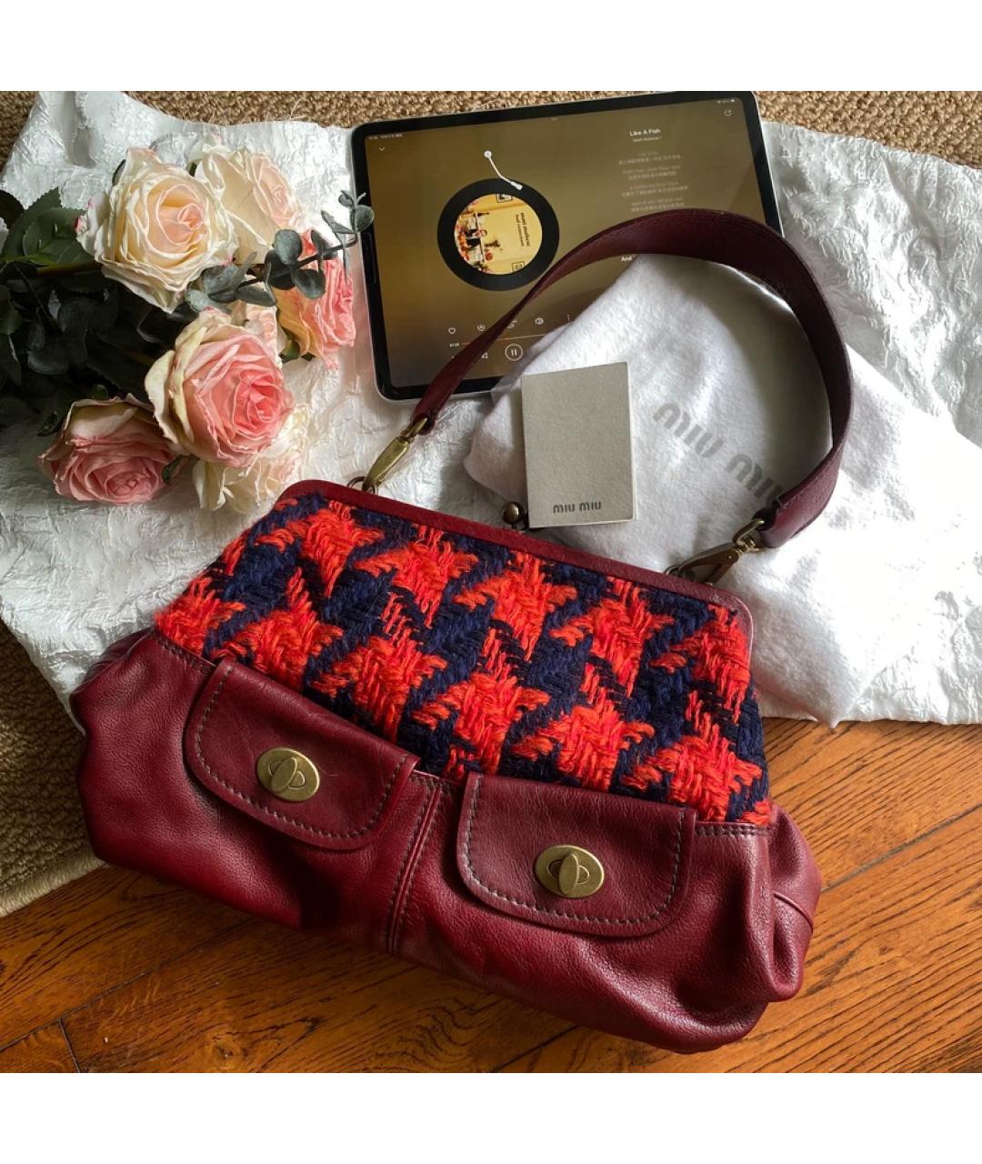 MIU MIU Бордовая кожаная сумка с короткими ручками, фото 8