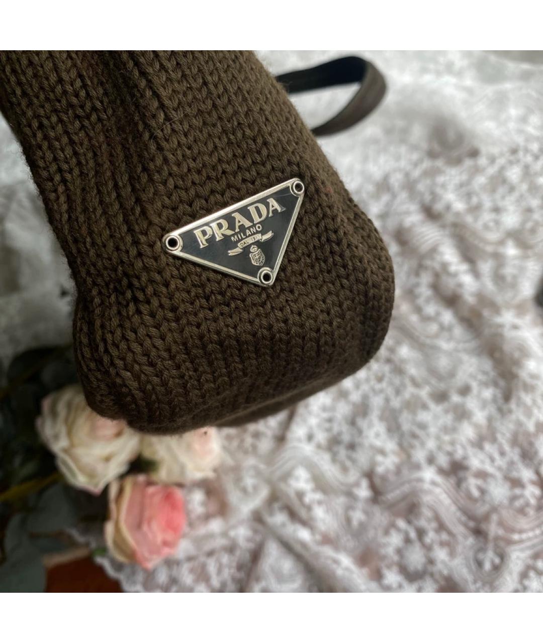 PRADA Коричневая шерстяная сумка тоут, фото 2