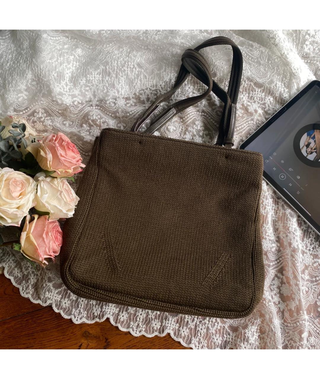 PRADA Коричневая шерстяная сумка тоут, фото 6