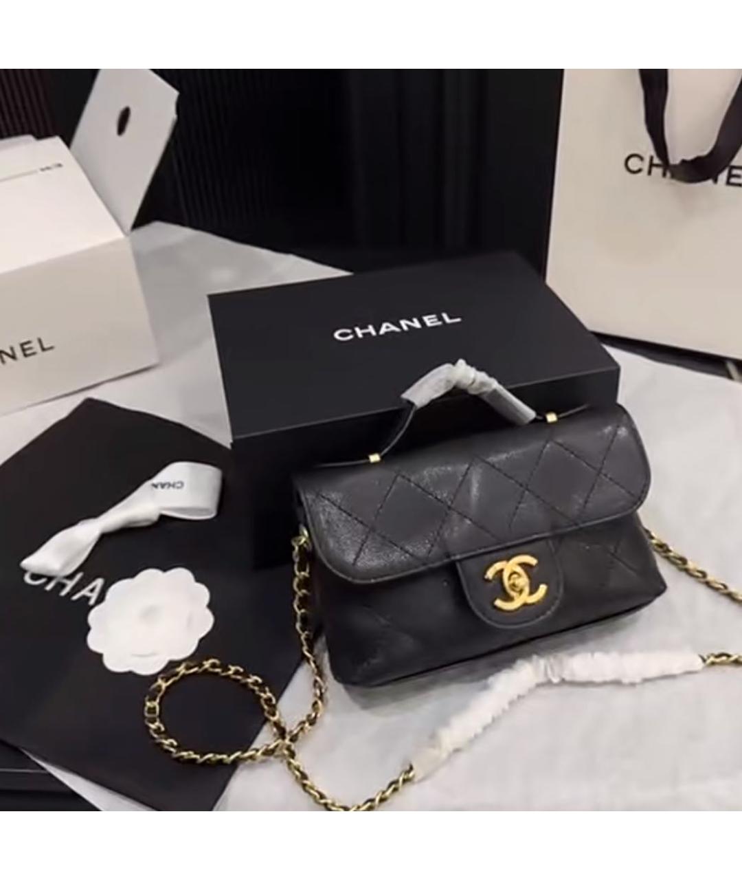 CHANEL Черная кожаная сумка через плечо, фото 7