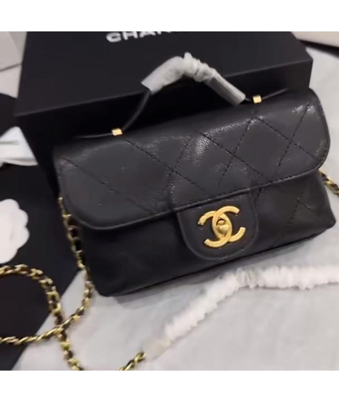 CHANEL Черная кожаная сумка через плечо, фото 6