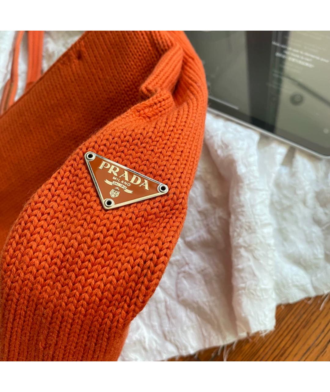 PRADA Оранжевая шерстяная сумка тоут, фото 2