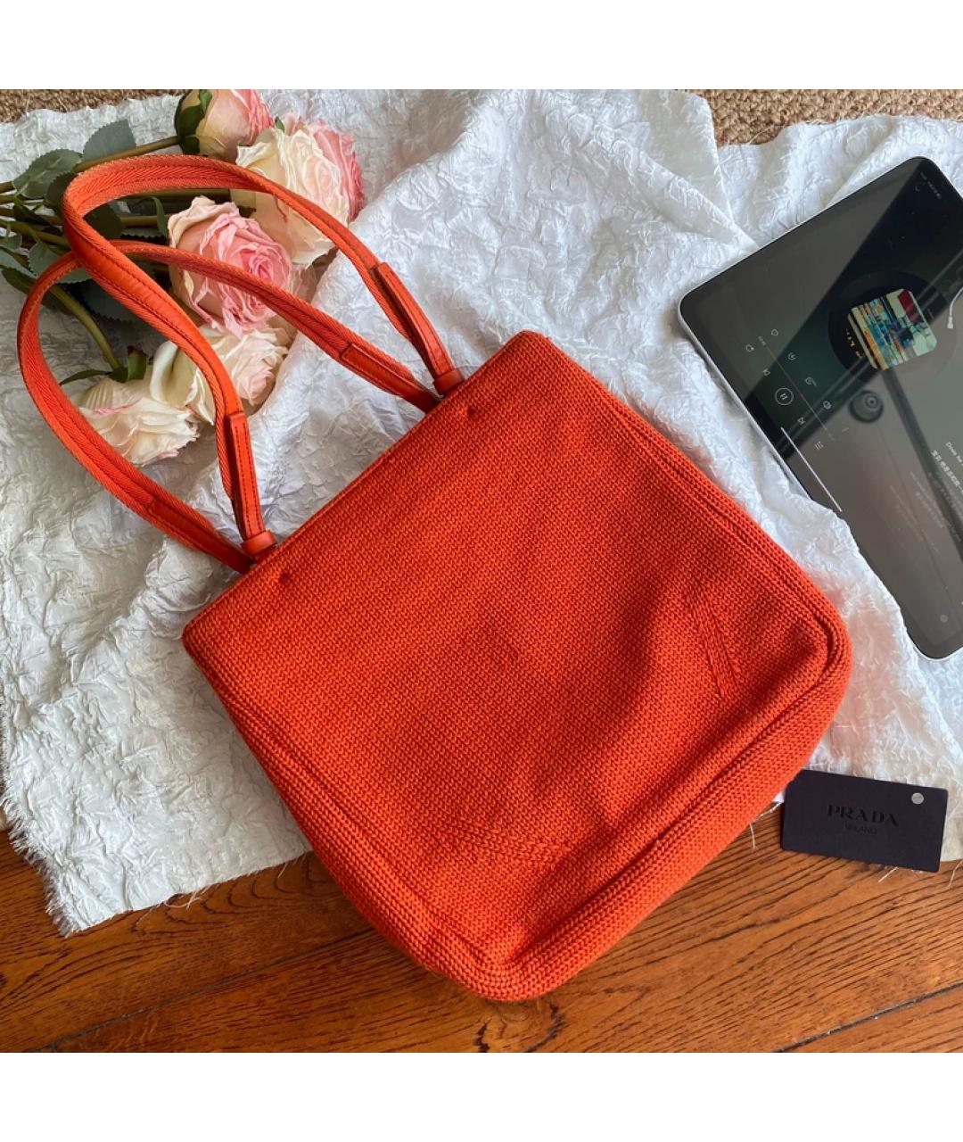 PRADA Оранжевая шерстяная сумка тоут, фото 7