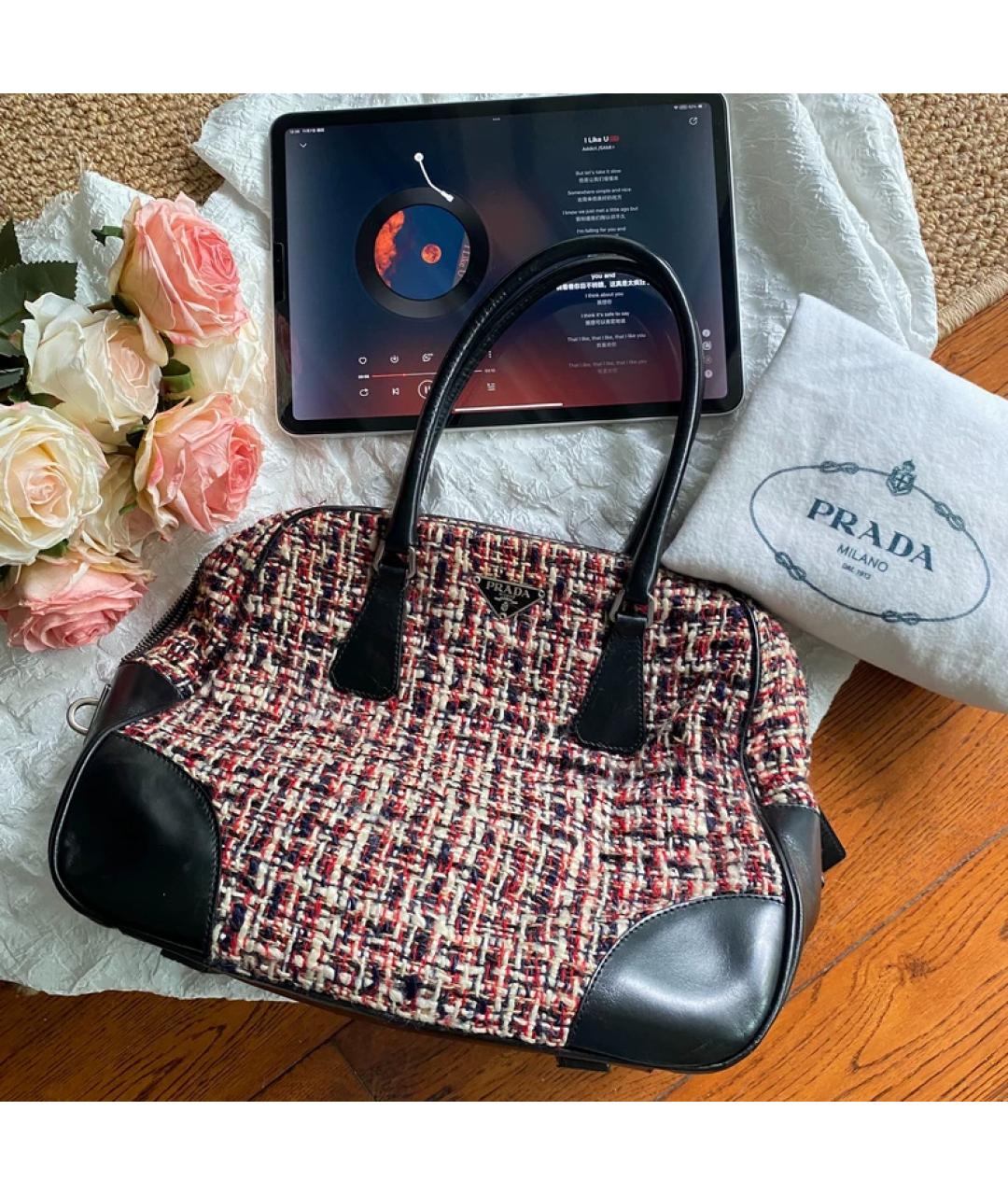 PRADA Бордовая шерстяная сумка с короткими ручками, фото 7