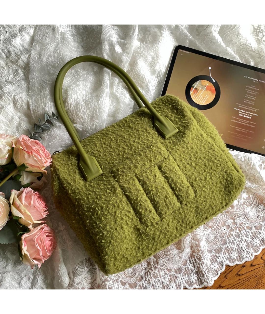 MIU MIU Зеленая шерстяная сумка с короткими ручками, фото 6