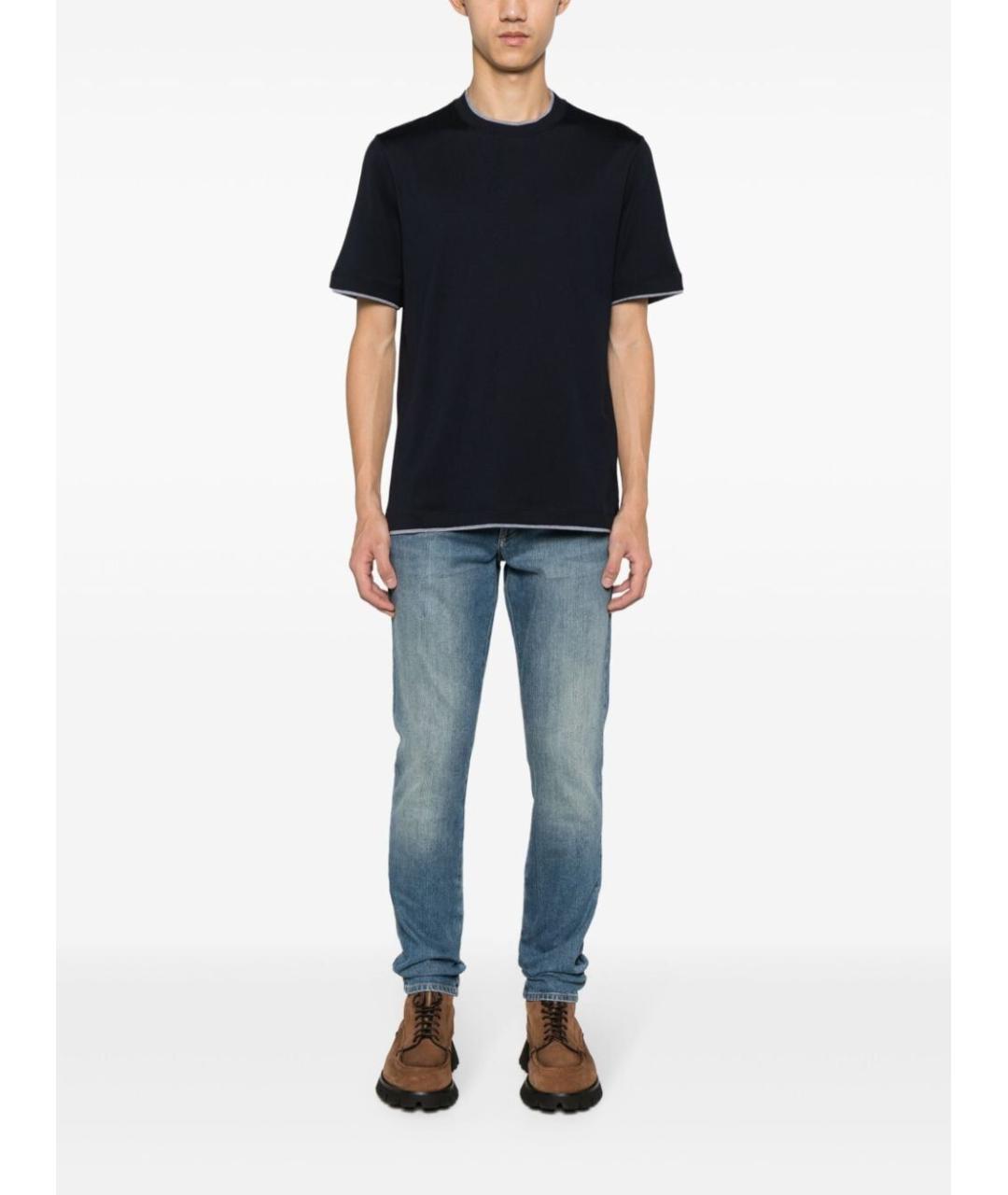 BRUNELLO CUCINELLI Темно-синяя хлопковая футболка, фото 4