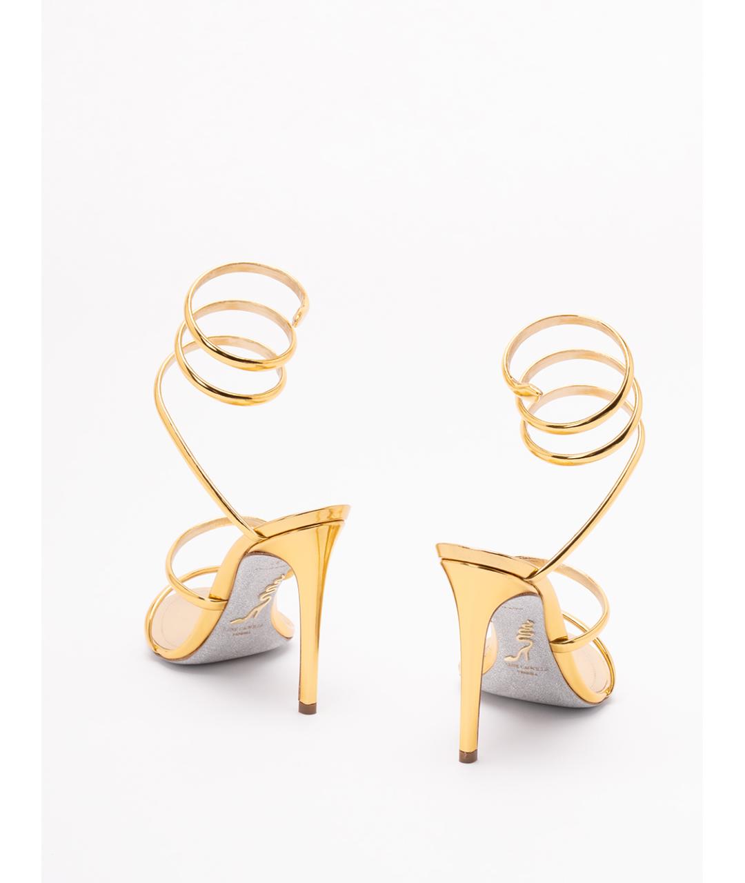 RENE CAOVILLA Золотые кожаные босоножки, фото 3