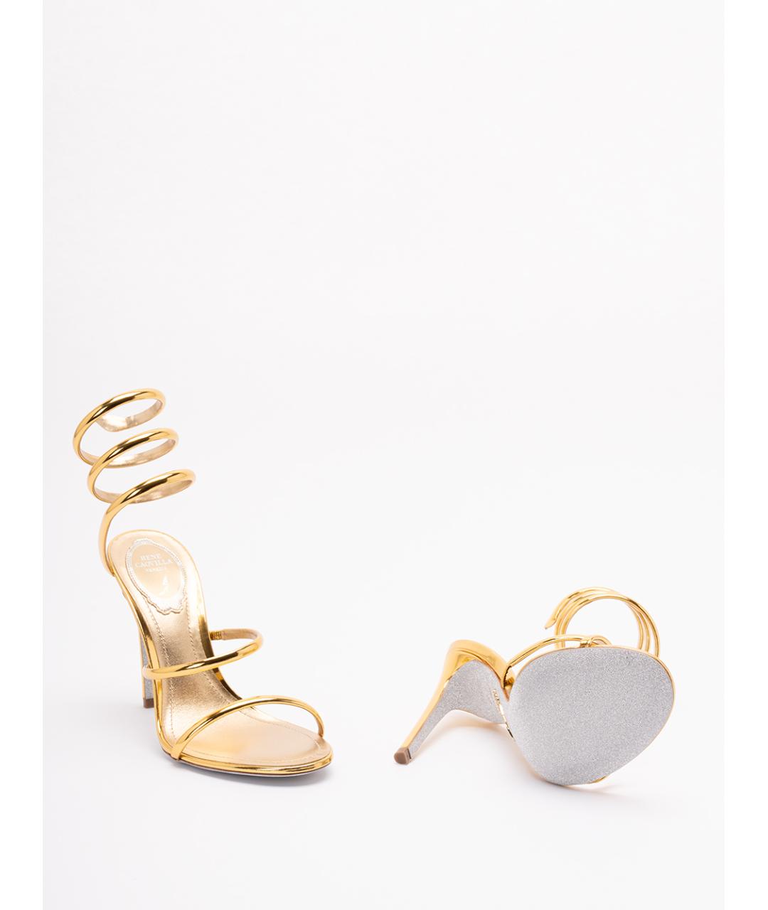 RENE CAOVILLA Золотые кожаные босоножки, фото 4