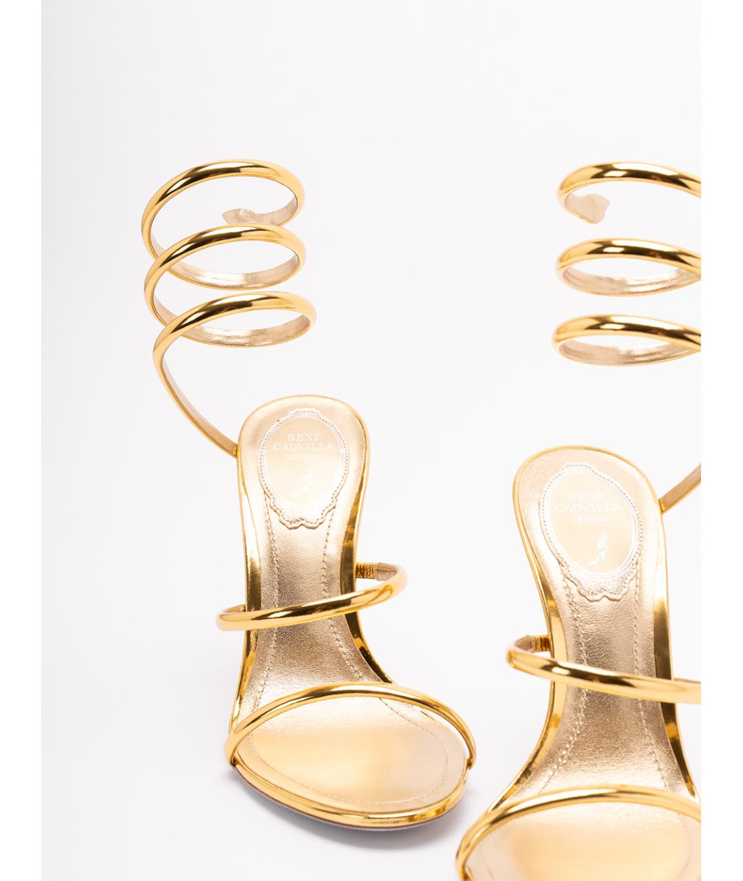 RENE CAOVILLA Золотые кожаные босоножки, фото 5