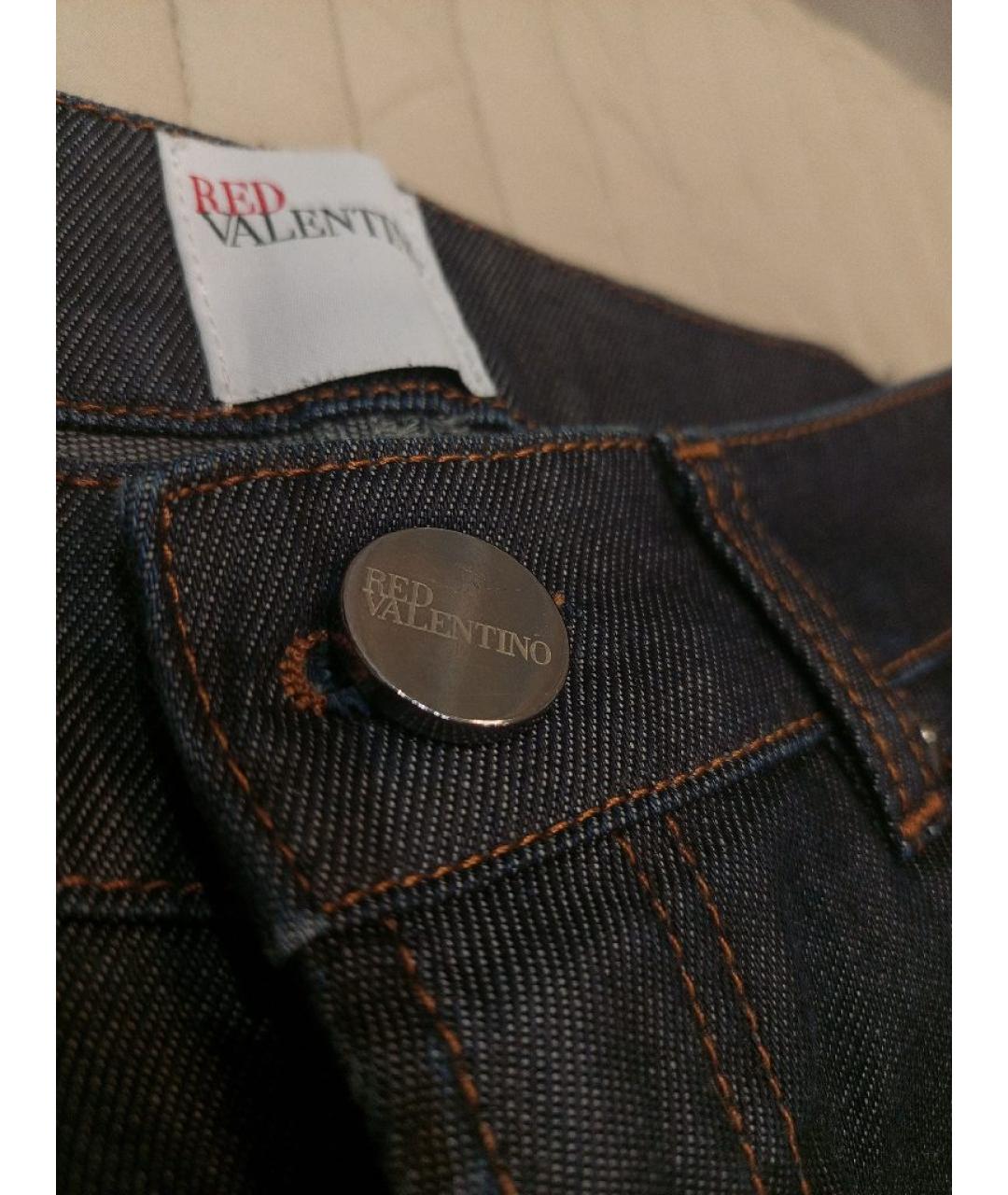 RED VALENTINO Темно-синие хлопко-эластановые прямые джинсы, фото 4
