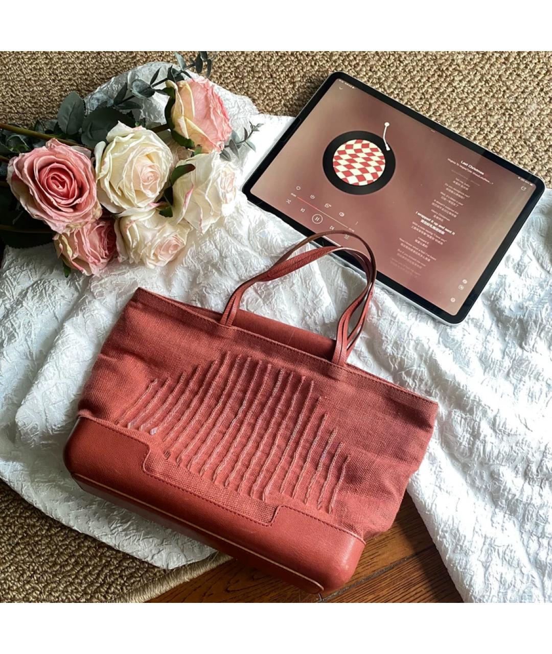 BOTTEGA VENETA Коралловая льняная сумка тоут, фото 9