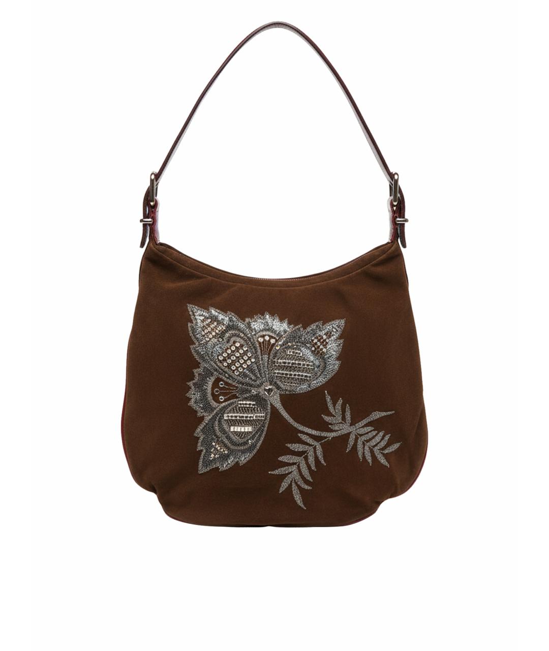 FENDI Коричневая замшевая сумка с короткими ручками, фото 1