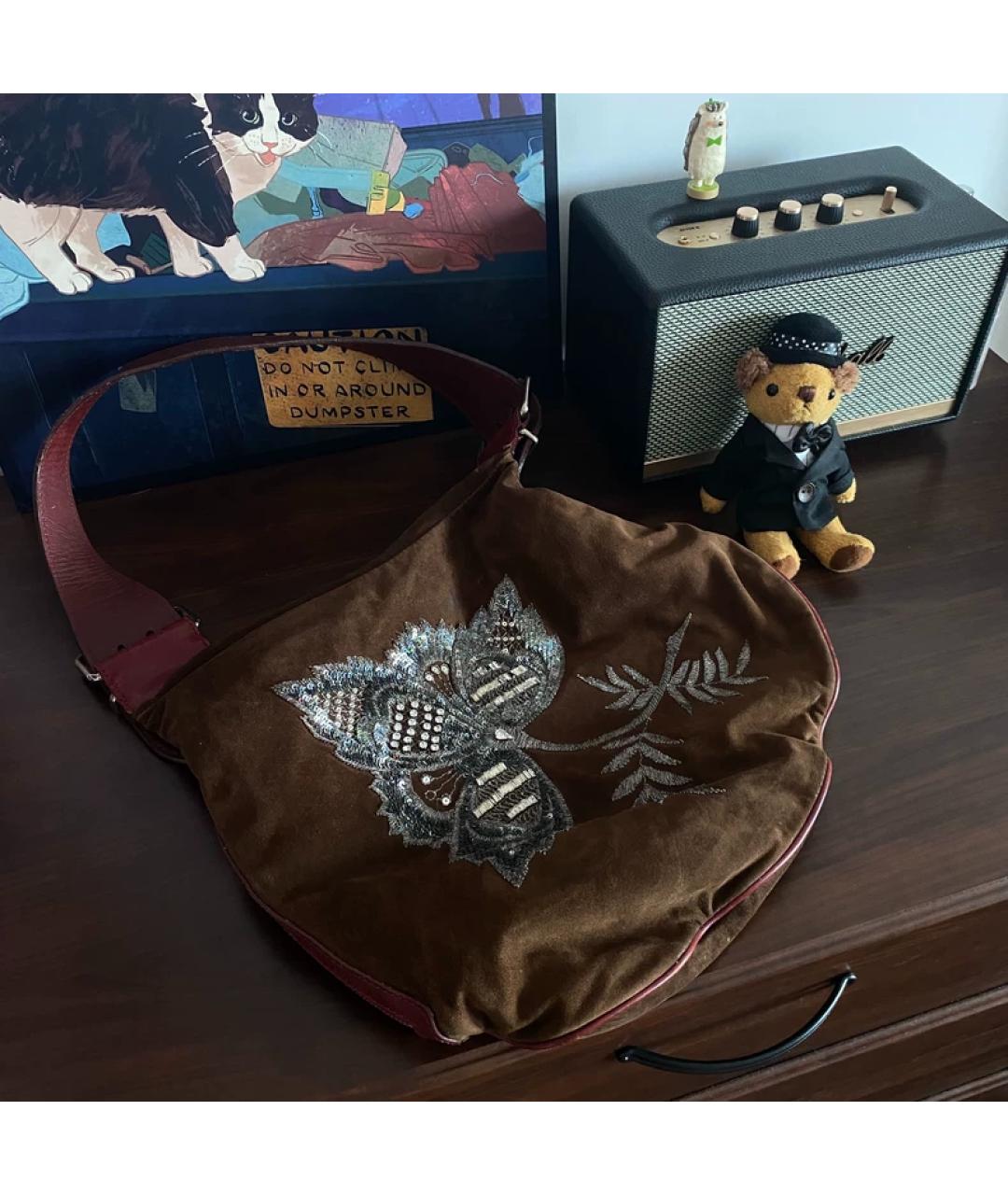 FENDI Коричневая замшевая сумка с короткими ручками, фото 9