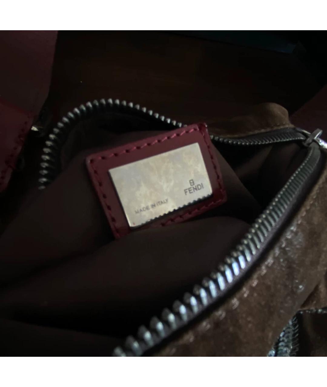 FENDI Коричневая замшевая сумка с короткими ручками, фото 3