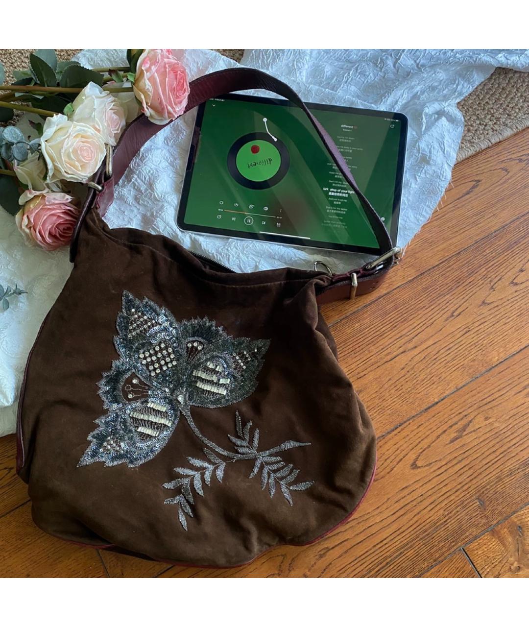 FENDI Коричневая замшевая сумка с короткими ручками, фото 8