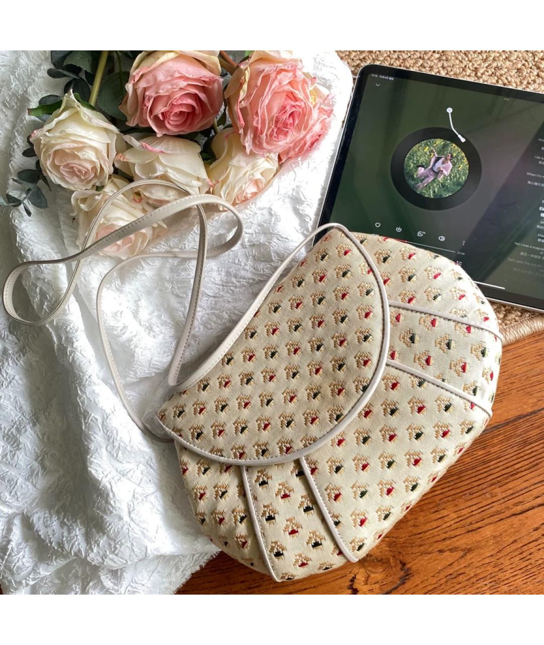 SAINT LAURENT Бежевая тканевая сумка через плечо, фото 5