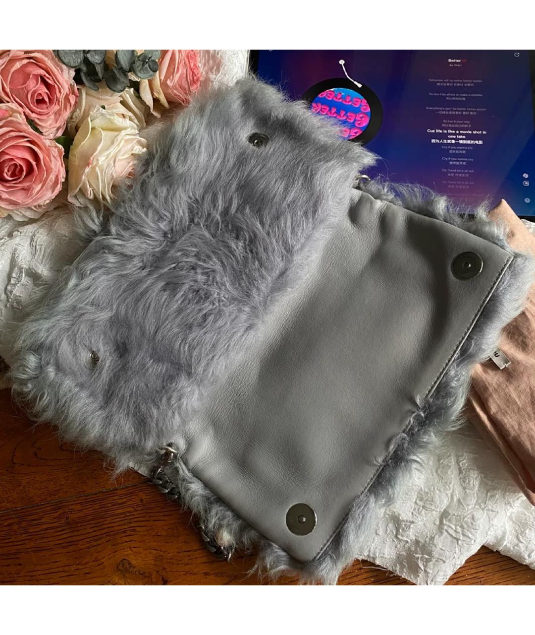 MIU MIU Серая меховая сумка через плечо, фото 4