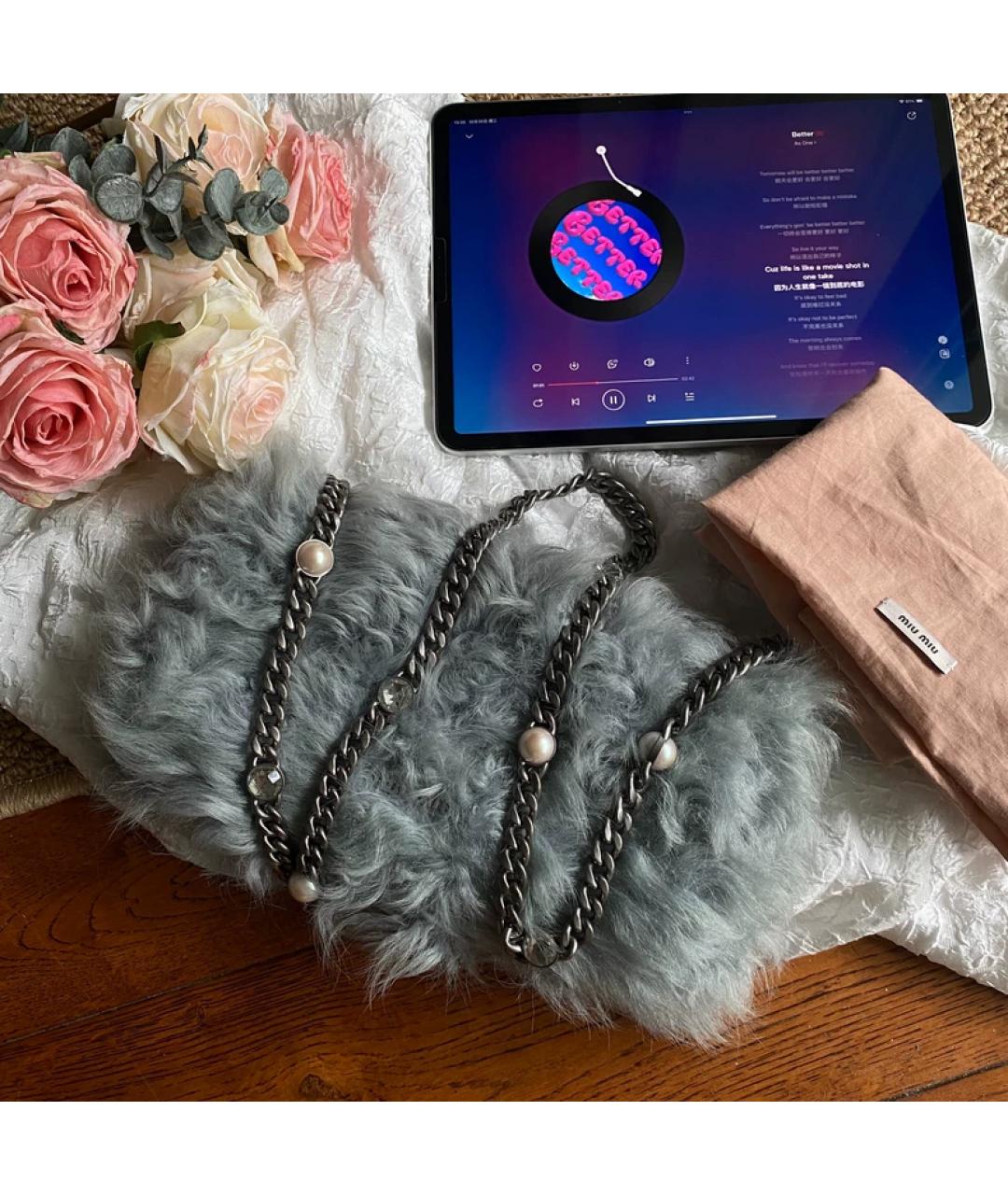 MIU MIU Серая меховая сумка через плечо, фото 9