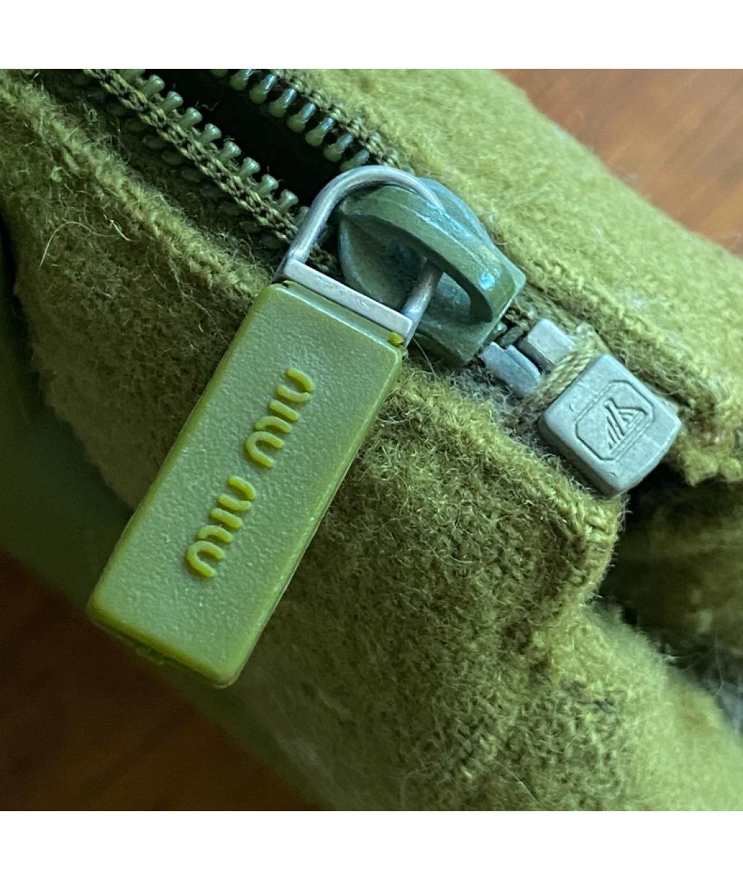 MIU MIU Зеленая шерстяная сумка с короткими ручками, фото 3