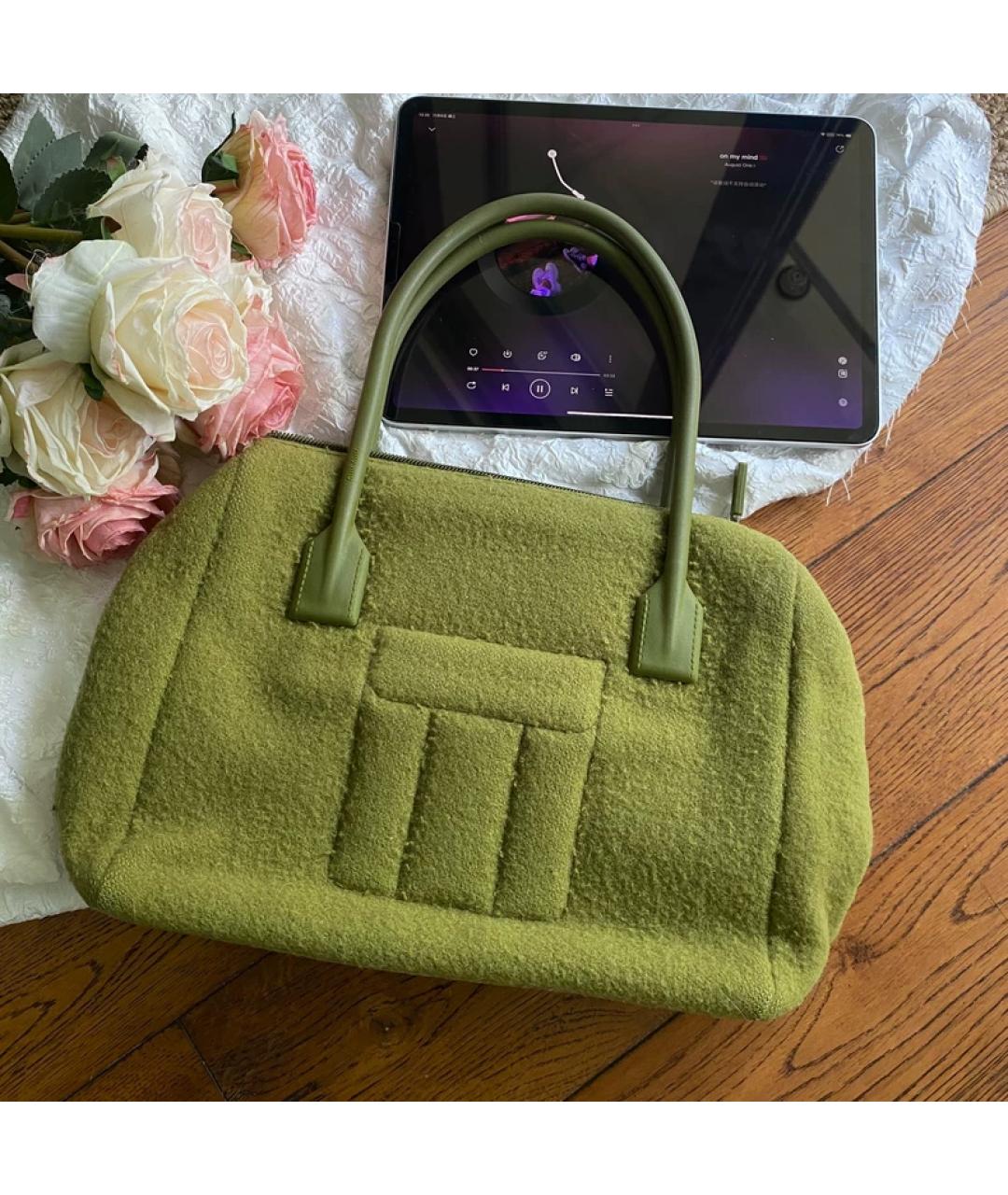 MIU MIU Зеленая шерстяная сумка с короткими ручками, фото 6